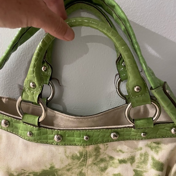 Kathy Van Zeeland Green and Cream Tote Bag Y2K - Picture 5 of 10